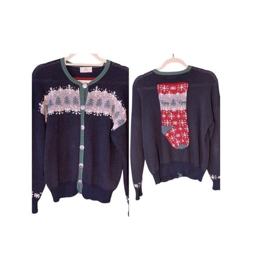 Dia North Of Boston Cardigan Womens S/M VINTAGE 90s Novelty Christmas Sweater